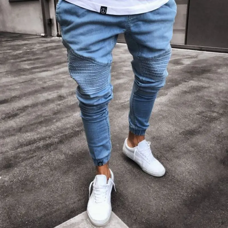

New Fashion Men's Ripped Skinny Biker Jeans Destroyed Frayed Slim Fit Denim Hot Sale Male Streetwear Hiphop Design Pants