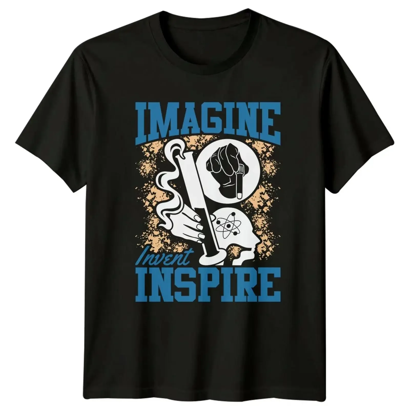 Фото Футболка Imagine Invent Inspire: Химия, Физика, MINT, Наука, День рождения. Винтажная, с эффектом потертости, стильная, эластичная, дышащая, универсальная. №1