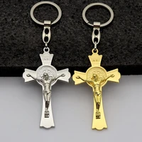vintage jesus cross saint keychain for women men st benedict car key holder catholic jewelry christianity pray gift wholesale