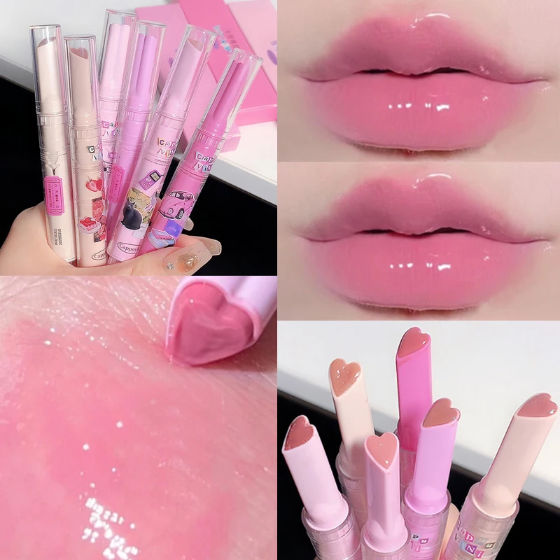 

Jelly Heart-shaped Lipstick Pen Mirror Watergloss Lip Glaze Moisturizing Sexy Thin Tube Lip Glaze Lasting Waterproof Lips Makeup
