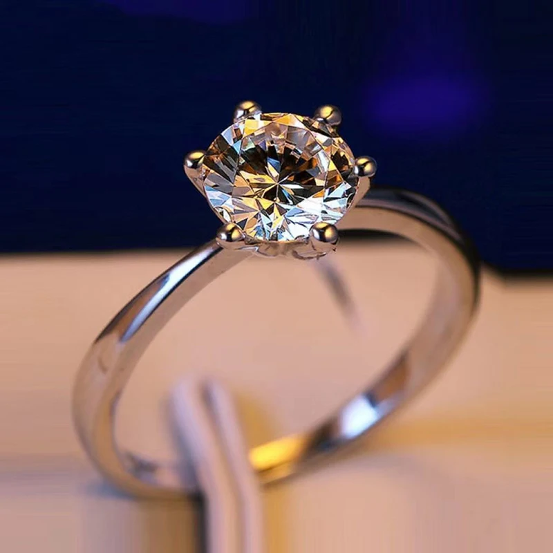 

Классическое кольцо с бриллиантами на 6 зубцах, D-образный цвет, 1 карат, Муассанит, VVS, кольцо с бриллиантом круглой огранки для женщин, обручальное кольцо, ювелирные изделия