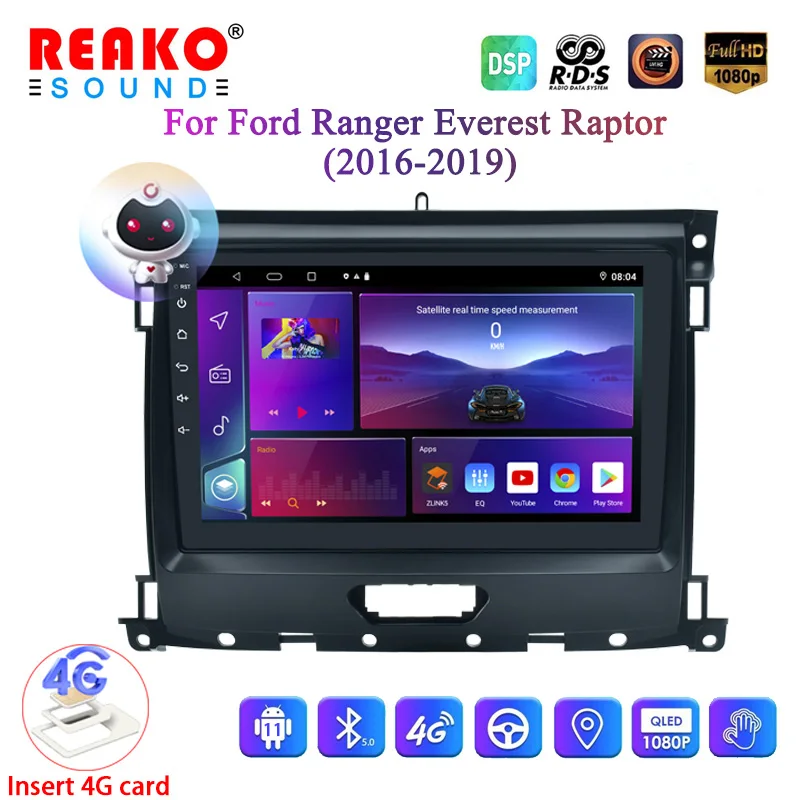 

Автомобильный мультимедийный плеер 2 Din реакosound для Ford Ranger 2016-2019 радио Android 11 GPS-навигация стерео сенсорный экран Carplay 4G