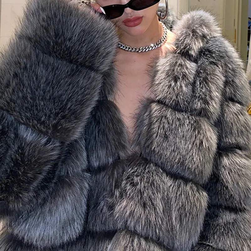 Oversize High Street Short Fur Coat Women 2020 Winter Long Sleeve Faux Fox Fur Coats Lady Warm Overcoat Cropped Jacket S-4XL