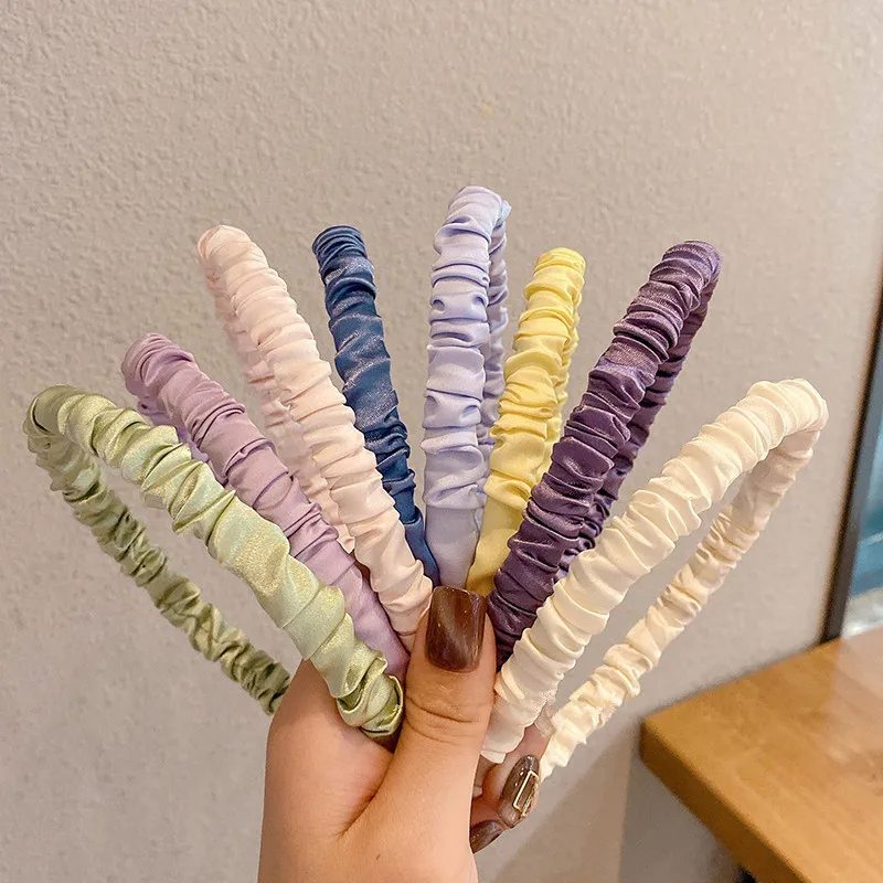 

Solid Satin Pleated Headband Sweet Temperament Headband Hair Clip Wash Pressure Headband Headwear for Women Hair Accessories