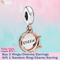 smuxin 925 sterling silver queen regal crown dangle charms fit original pandora bracelets for women jewelry making girl gift