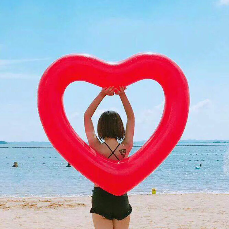 

90cm Inflatable Sweet Heart Swimming Rings Laps Pool Float Party Lifebuoy Mattress Circle Pink Red