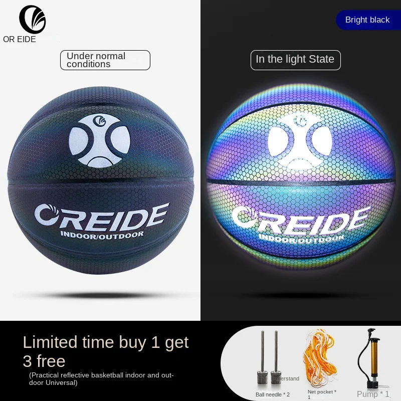 

OREIDE Size 7 5 Basketball Training Game Indoor Outdoor bsquetbolReflective Basketball Ball Holographic Glowing Night Light