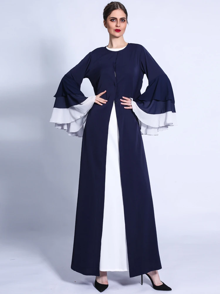 

Middle East Muslim Eid Flare Sleeve Open Abaya Dress Patchwork Elegant Vestidos Abaya Party Dresses Ramadan Caftan Kaftan summer