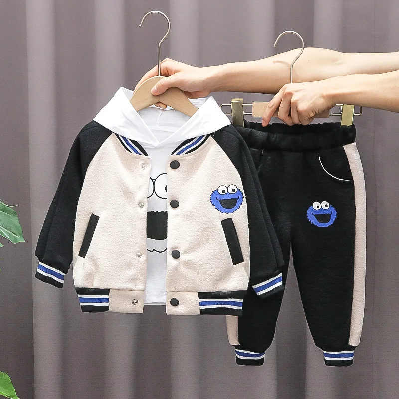 

3 шт., детский хлопковый спортивный костюм для мальчиков, с капюшоном и штанами