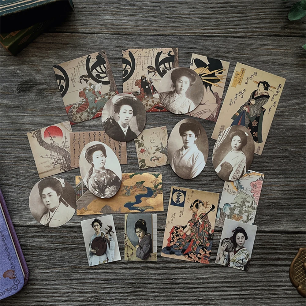 

Junkjournal Edo period Japanese wind girl retro DIY scrapbook TN hand account bottom background sticker decorative material