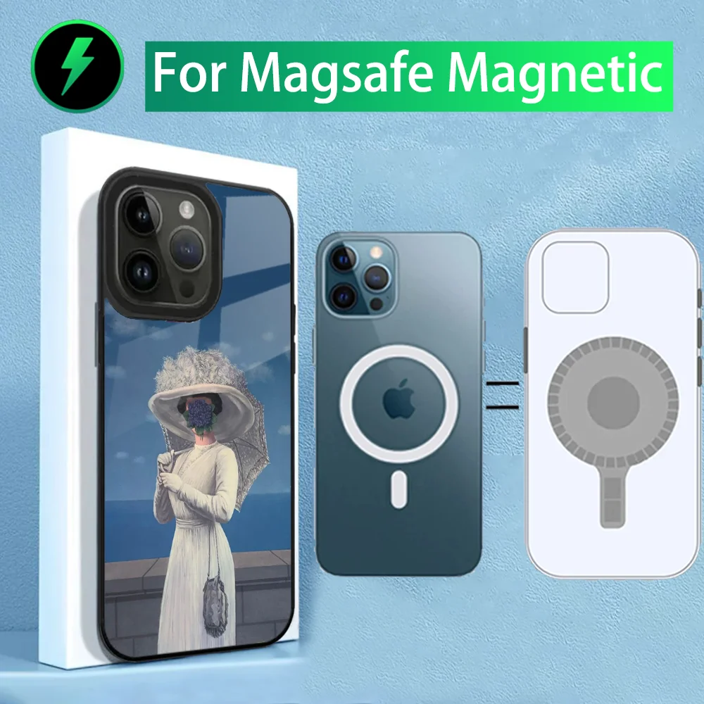 Эстетический чехол для телефона R-Rene Magritte Art iPhone 15 14 13 12 11 Plus Pro Max Mini Magsafe с магнитной