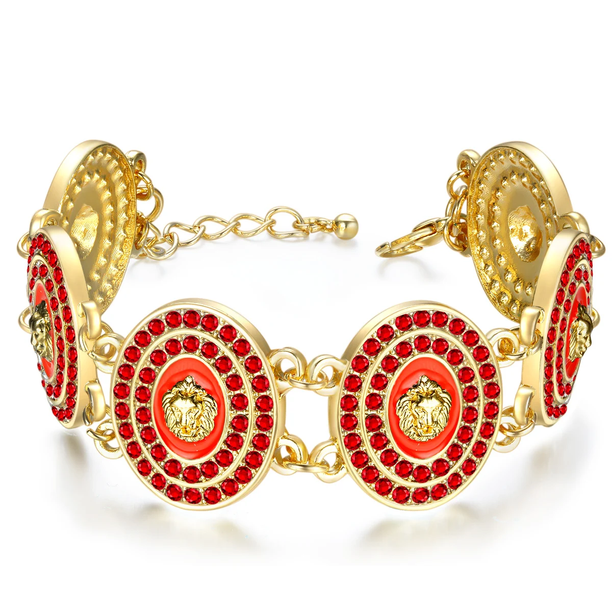 

Hip Hop Gold Lion Head Bracelet for Women Crystal Pendant Chain Handmade Clasp Statement Rhinestone Punk Enamel Medallic Jewelry