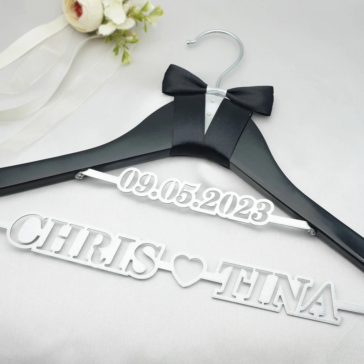 Custom Wedding Hanger Personalized Dress Bride and Groom Name Date Bridal Gift |