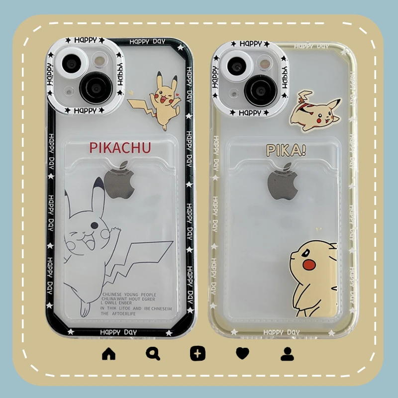 

Bandai Funny Pokémon Pikachu Clear Card Bag Phone Case for iPhone 13 12 11 Pro Max Xs Xr X XsMax 8 7 Plus High Quality Cover