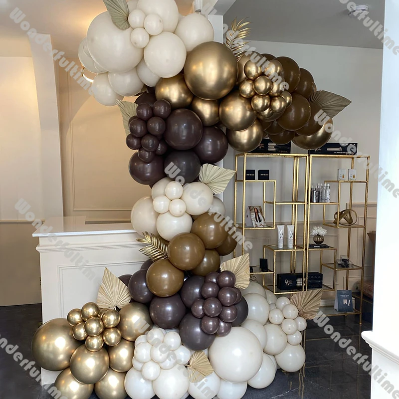 

140pcs Beige Gold Wedding Latex Balloons Arch Garland Kit Baby Shower Decoration Tan Brown Caramel Air Globos for Birthday Party