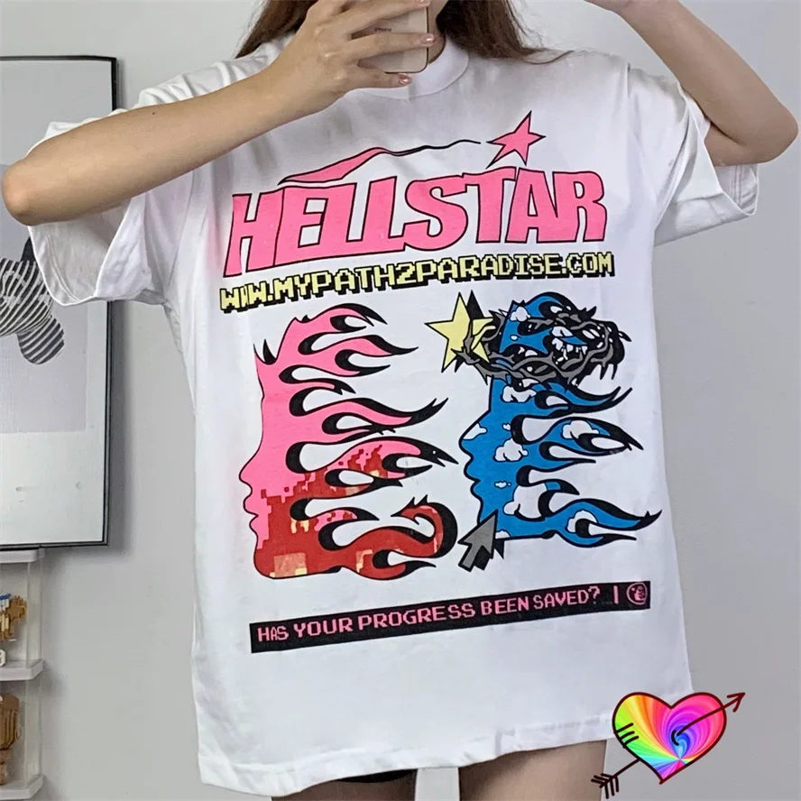

Онлайн, Hellstar Футболка с принтом пикселей, мужская и женская футболка с розовым логотипом, Hell Star, дорога, рай, топы с коротким рукавом и крашеным экраном