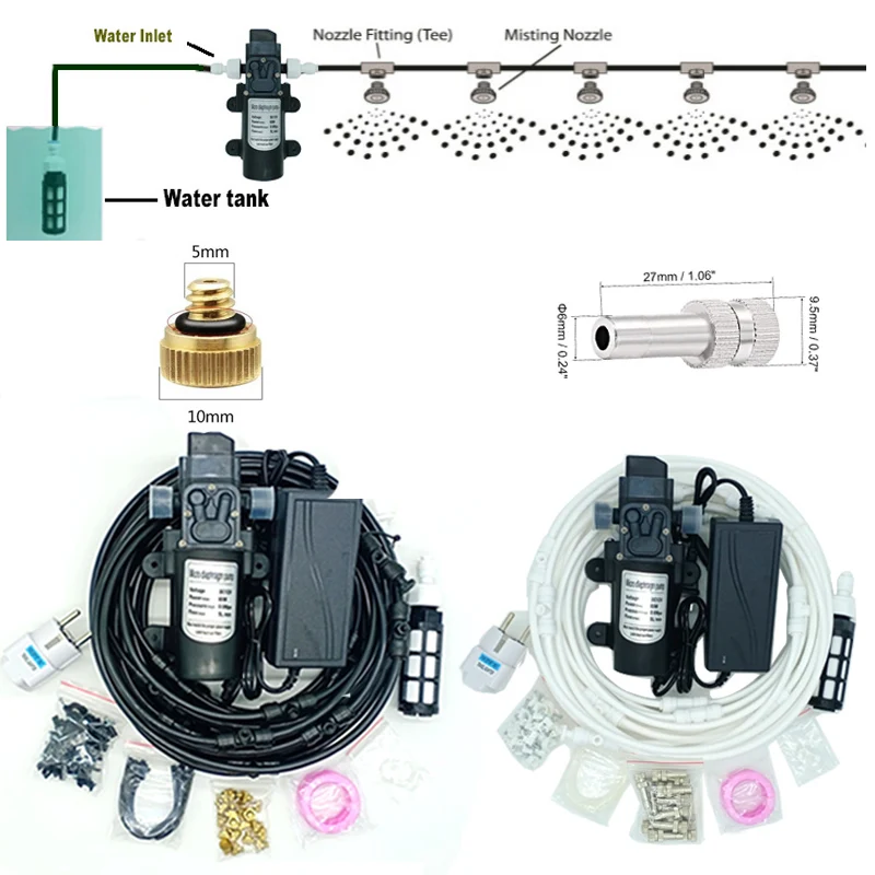

Garden Water Mist Spray Electric Diaphragm Pump Kit Greenhouse irrigation Outdoor Misting Cooling System 6-18M