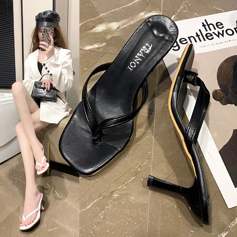 

High-heeled flip-flops women's 2022 summer new outer wear clip-toe square-toed thin-heeled thin-strap Roman sandals and slippers