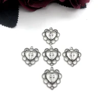 10pcs silver color heart shaped cross charms pendant for women earrings accessories jewelry supplies 20x22mm