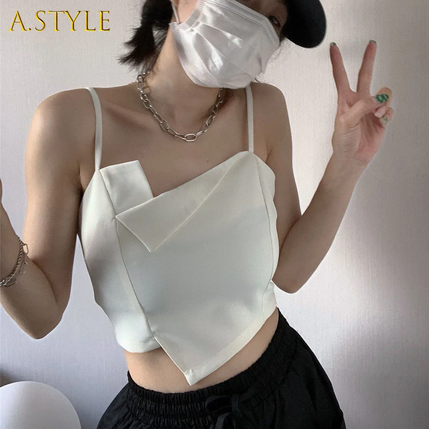 

Camis Women Summer Solid Design Cozy Slim Cropped Tops Spaghetti Streetwear Korean Style Simple Asymmetrical Thin Preppy Chic