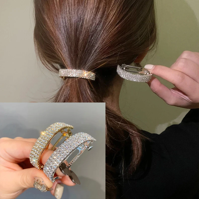 

Women Golden Silver Alloy Diamond Crystal Hair Clips Rhinestone Hair Ponytail Tail Buckle Holder Hairpins Girls Hair Accessories