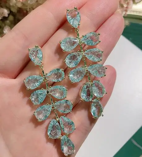 

S925 Sterling Silver needle Blue ice zirconium Crack drill grape zircon Crystal Earrings Jeweller DIY accessories