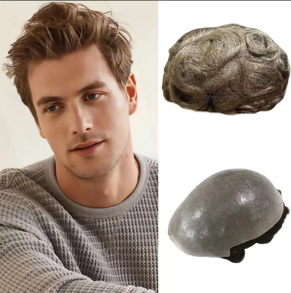 sible Knot Thin Skin Full Pu Base Toupee для мужчин Натуральная линия волос Мужской парик