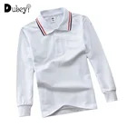 Белая рубашка-поло с длинным рукавом, летняя рубашка-поло для подростков, школьная одежда для мальчиков, белая Повседневная рубашка с длинным рукавом