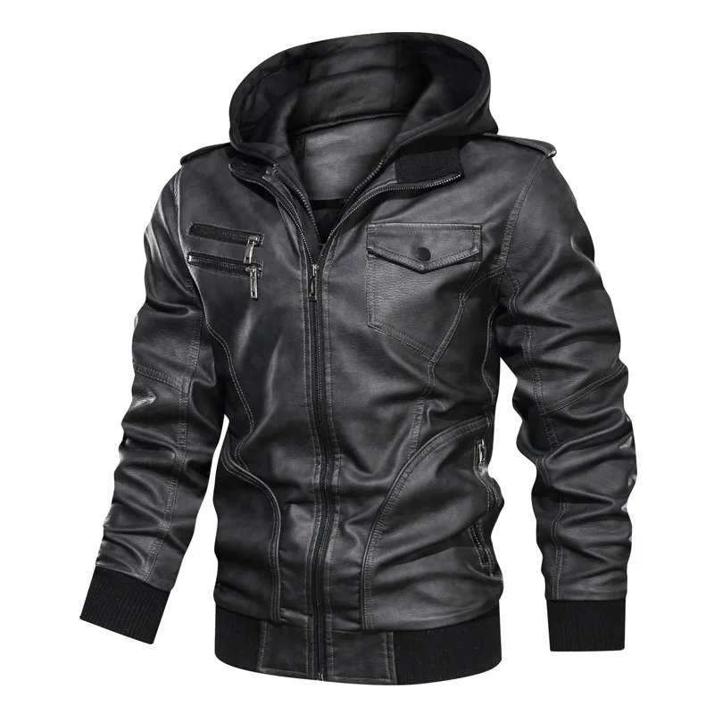 

New Men's Jacket Leather Coat Large Size Jacket Hooded Jacket High Quality Men's Windbreaker Casual S-3XL