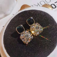 2022 cute women earrings jeweler gothic accessories square full diamond zircon encrusted stud earrings korean fashion pendientes