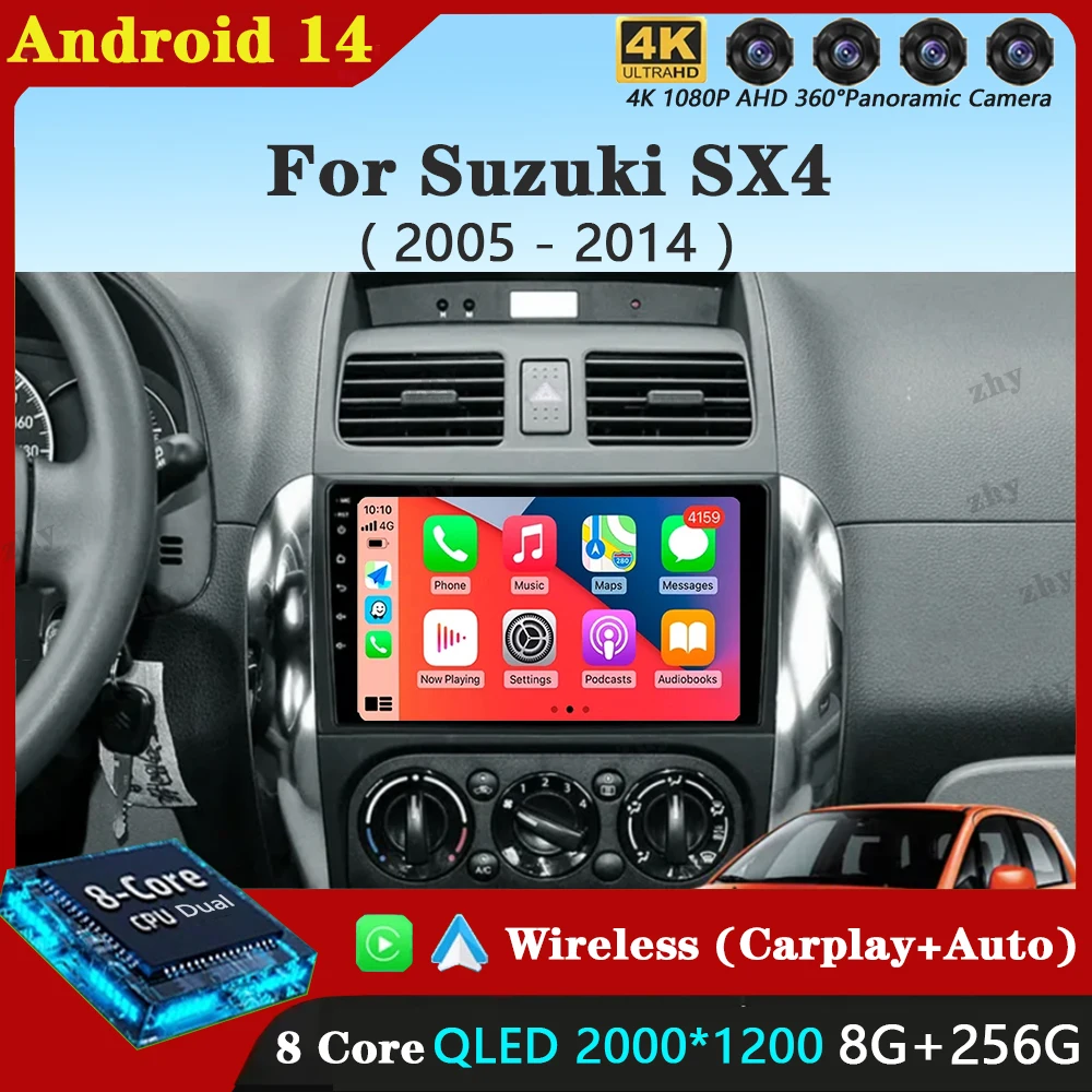 Android 14 Carplay для Suzuki SX4 2005-2014 Fiat Sedici Автомобильный радиоприемник GPS Стерео