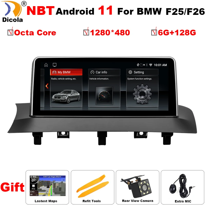 Автомобильный DVD-плеер Carplay 6 ГБ Android 11 для BMW X3 F25 X4 F26 Авторадио с сенсорным экраном