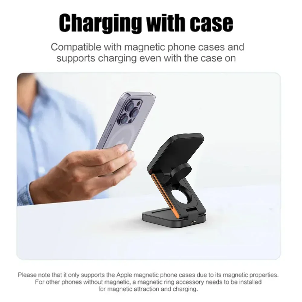 Фото 3 в 1 Складная магнитная Беспроводная зарядная подставка для iPhone 15 14 13 12 Apple Watch AirPods 3/2 док-станция Держатель для быстрой зарядки №4