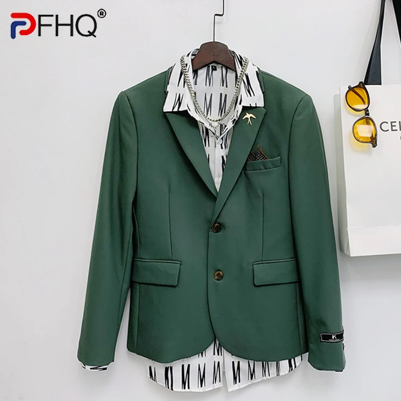 

PFHQ Autumn Men's Handsome Slim Suit Trendy High Quality Handsome Solid Color Pockets New Single Breasted Simple Blazers 21Z1348