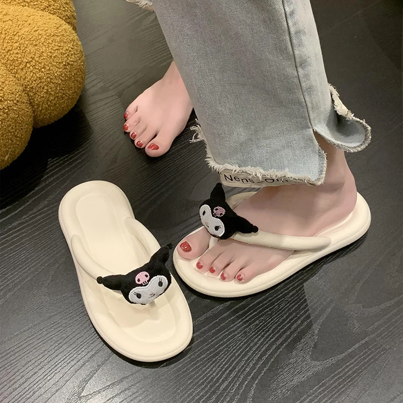 

Сандалии Sanrio Kawaii в стиле аниме Kuromi, босоножки с рисунком коричного цвета «Моя Мелодия», «Hello Kitty», летние Нескользящие домашние тапочки, обувь