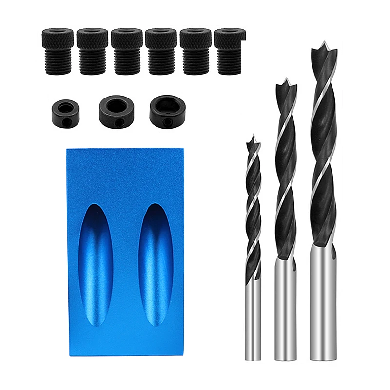 

Carpentry Tool Oblique Hole Locator Drill Bit Woodworking Pocket Hole Jig Kit Angle Drill Guide Set Hole Puncher 14pcs/set