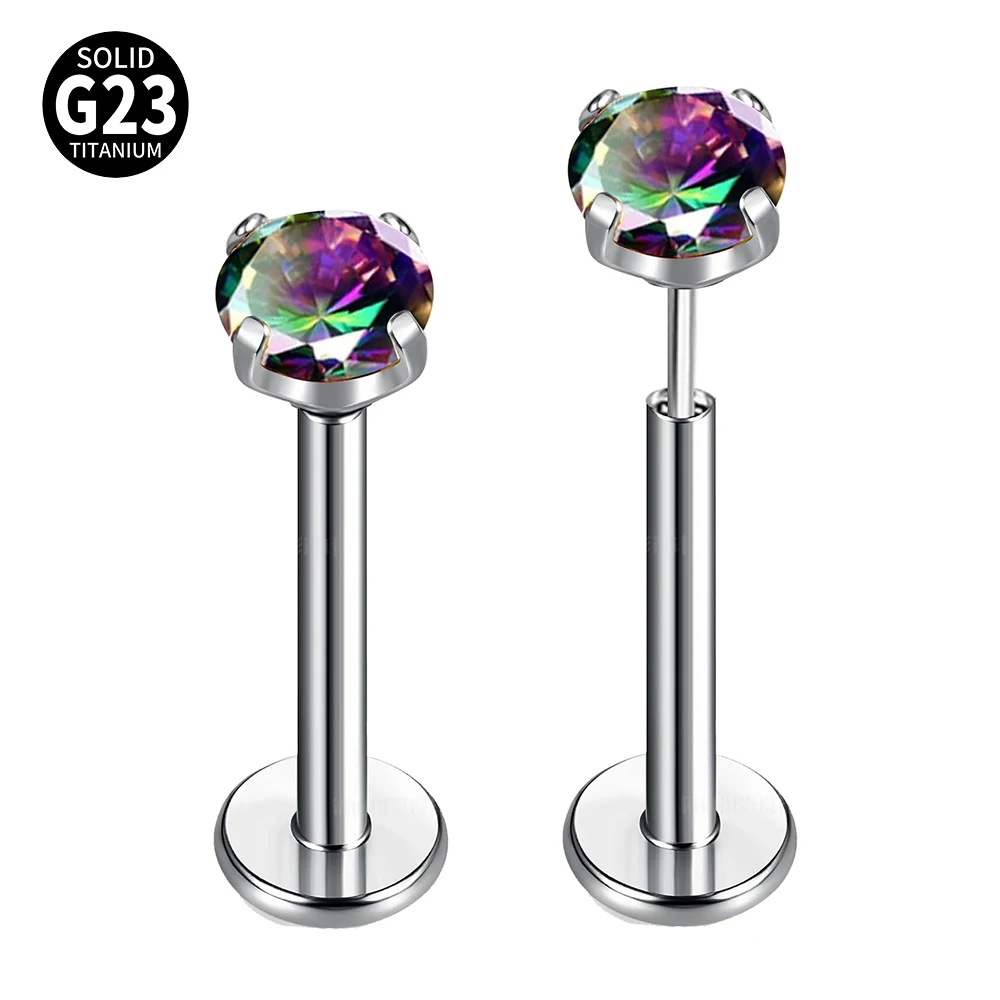 2 шт. G23 титановые серьги-гвоздики для губ Helix Tragus 18 г без резьбы CZ гипоаллергенные