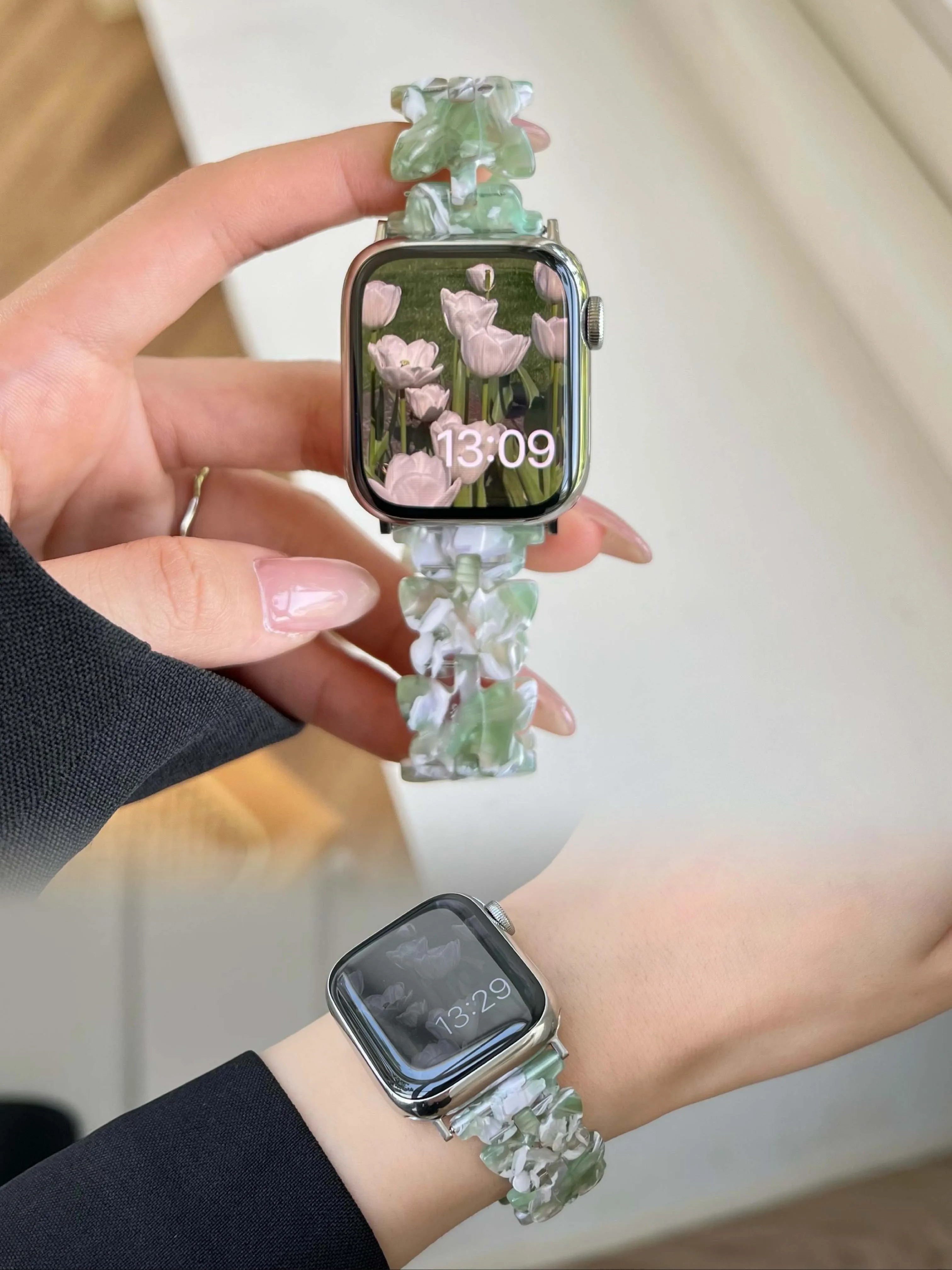 Luxury Womens Resin Strap For Apple Watch Series 6 5 38 40mm 44mm 42mm Girls Bracelet For iWatch SE 7 4 3 2 41mm 45mm Wristband