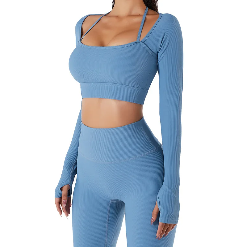 

Long Sleeve Sports Cropped Top Yoga Shirt With Chest Pad Quick Drying Indoor Fitness Clothing Running Clothing Women Sporswear