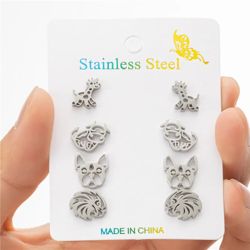 4 пары/партия женские серьги-гвоздики из нержавеющей стали