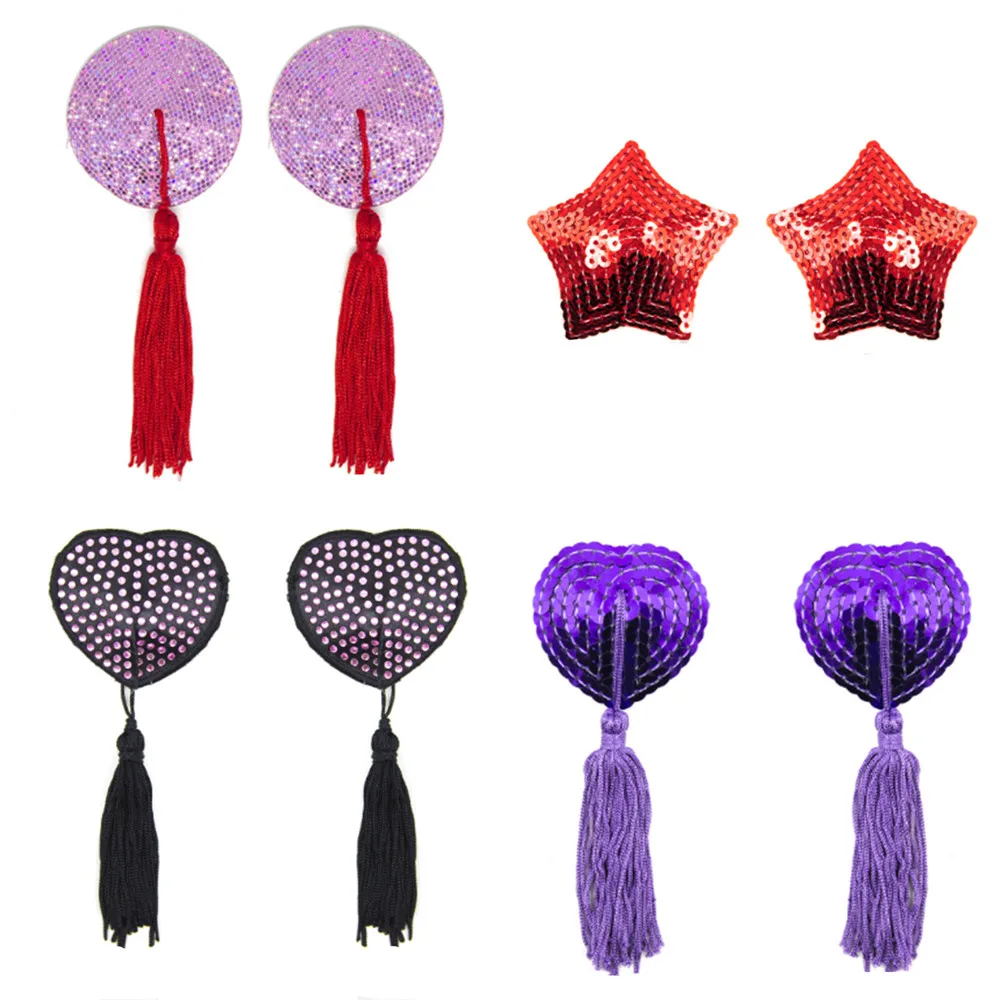 

1Pair Sexy Pasties Stickers Women nubra Sequin Tassel Breast Bra Nipple Cover Self Adhesive Heart Shape Bra Nipple Cover A020