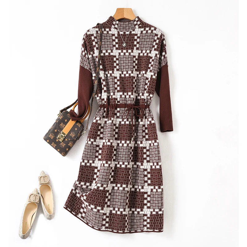 Элегантные платья для женщин осенне-зимнее новое трикотажное платье с длинными