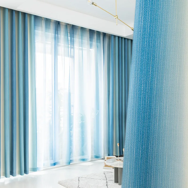 

Colorful Striped Blackout Curtains Gradient Sheer Tulle Window Curtain for Living Room Bedroom Kitchen Mediterranean Home Decor