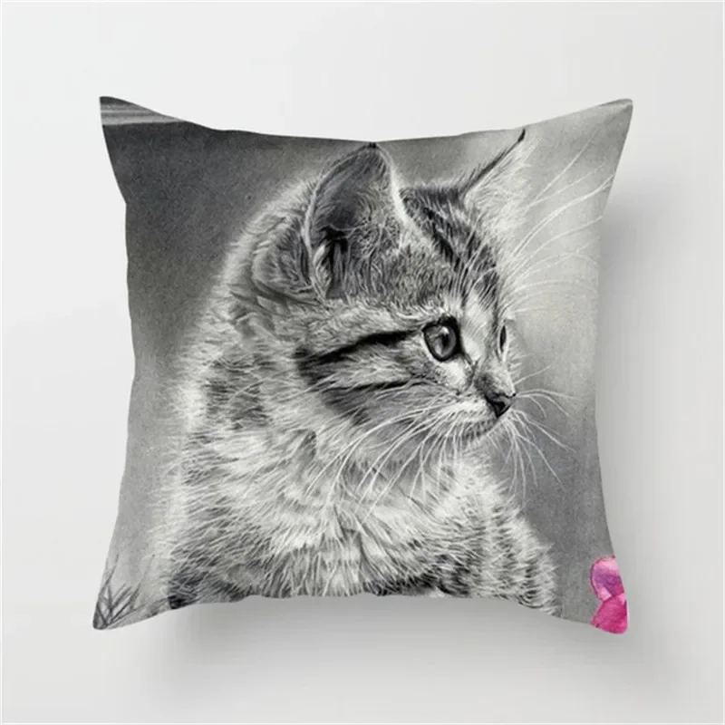 

Декоративные наволочки с принтом кошки, polyester/cotton, 45x45 см