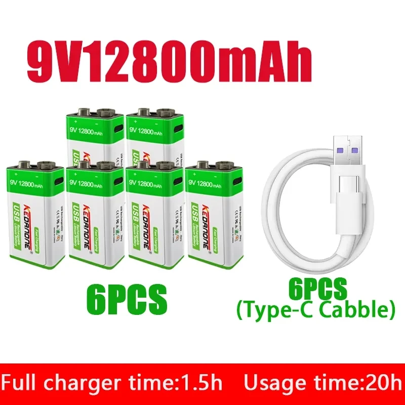 

Batería recargable de iones de litio, pila Micro USB de 9 V y 12800mAh para multímetro, micrófono, juguete, Control remoto, uso