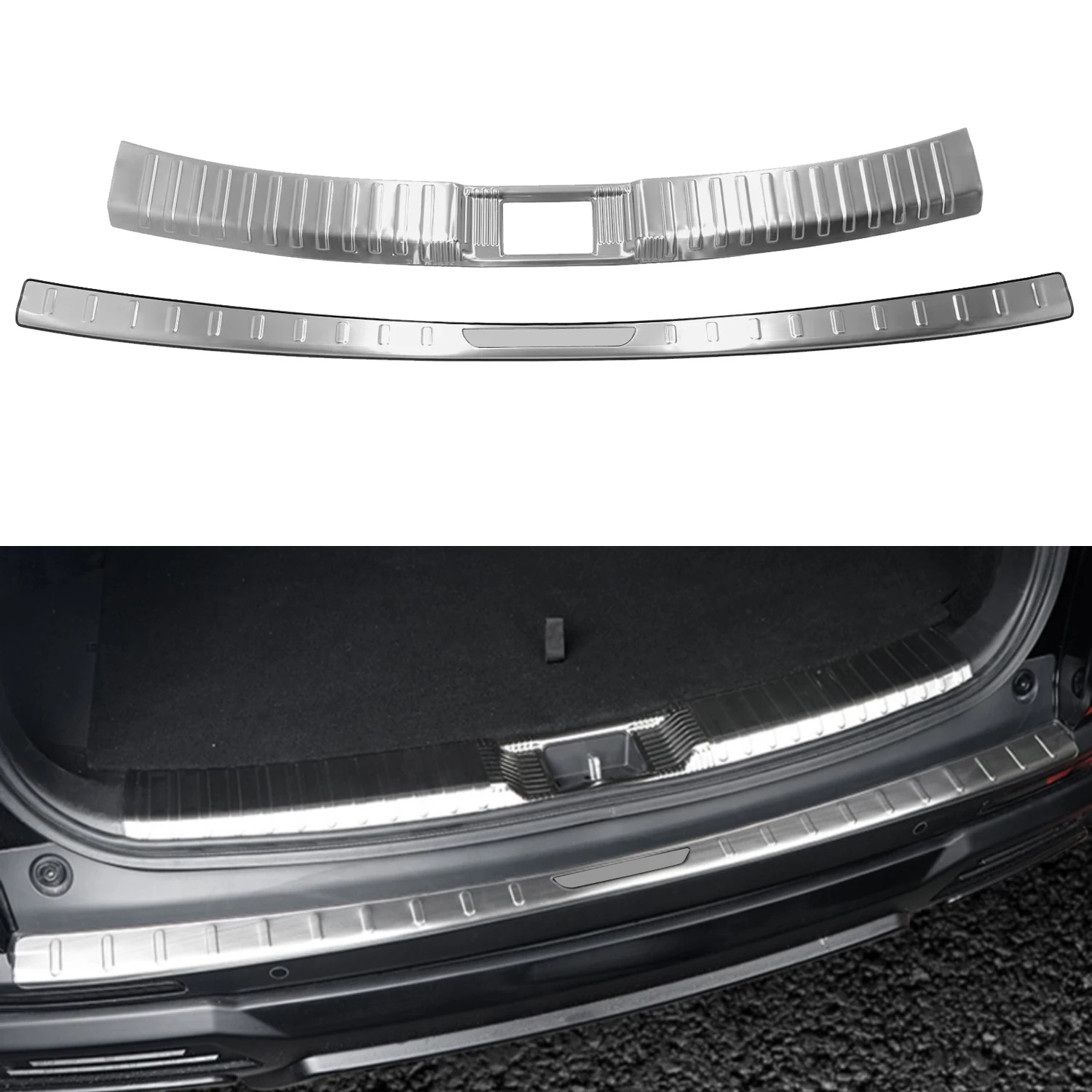 

Автомобильные аксессуары для Honda CRV CR-V 2023, внутренняя и внешняя защитная пластина заднего бампера из нержавеющей стали, отделка, 2 шт., серебристо-черный