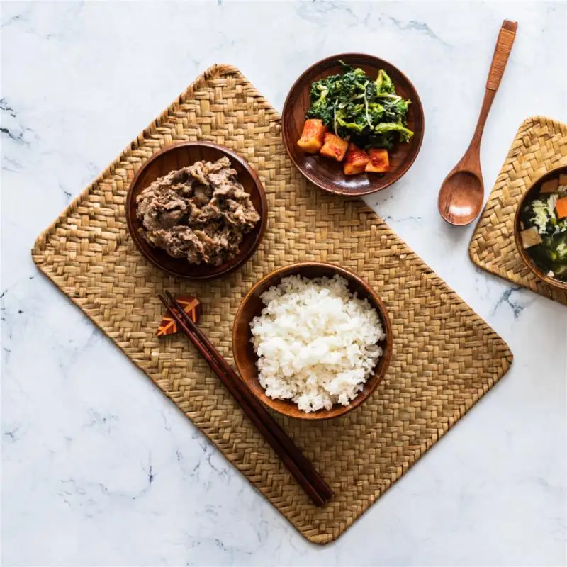 Natural Seagrass Place Table Woven Vinyl Individual Placemats For Non-Slip Kitchen Tableware Drink Cup Coaster Hoilday Dec