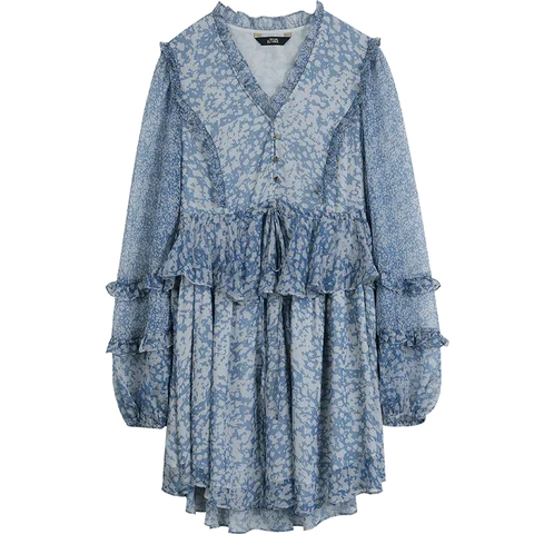 Женское платье с цветочным принтом ELFSACK, синее платье с длинными рукавами, весна 2023