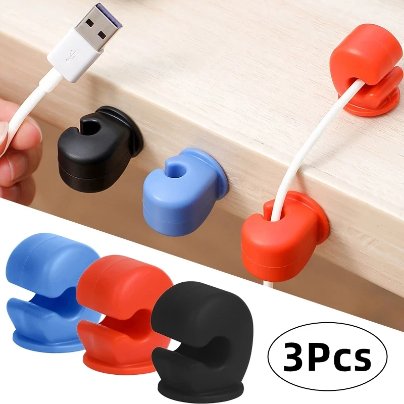 3Pcs Wire Organizer PVC Free Punching Fist Silicone Cable Winder Manager Desktop Wire Organizer Multi-Function Holder Clip