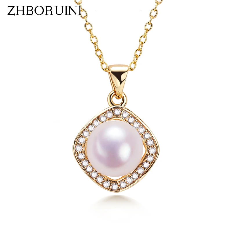 Фото Жемчужное ожерелье ZHBORUIN с квадратным кулоном из 100% натурального жемчуга серебра
